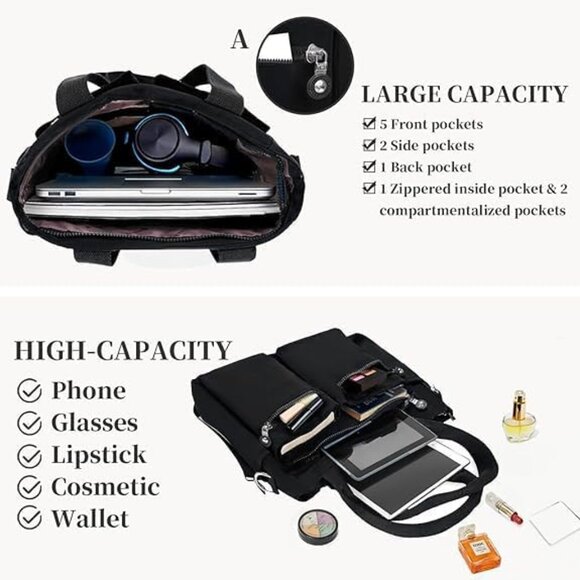 Nylon Tote Bag Compact Foldable Water-Resistant Travel Work Gym - Picture 4 of 6